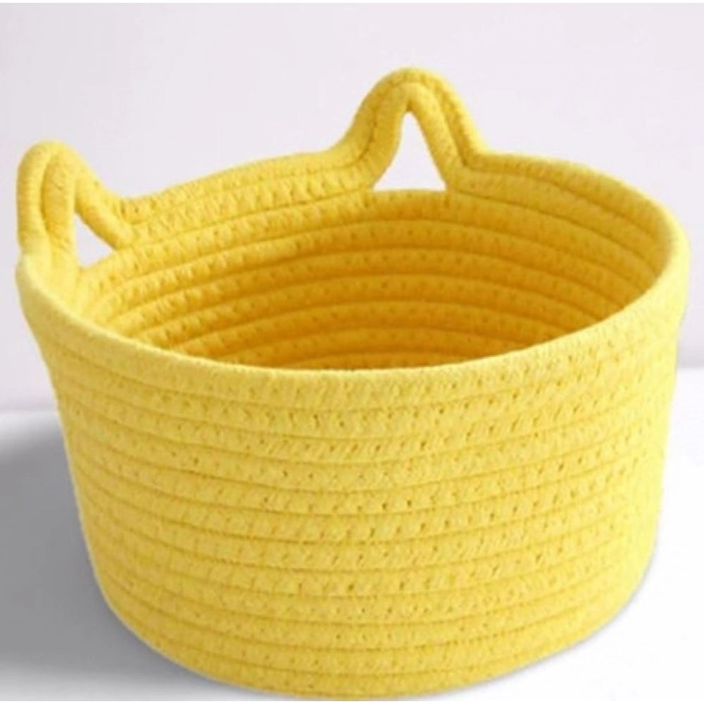 Cotton Pack Of_1 Plain Cat Basket 9X5 Inch (Yellow)