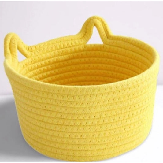 Cotton Pack Of_1 Plain Cat Basket 9X5 Inch (Yellow)