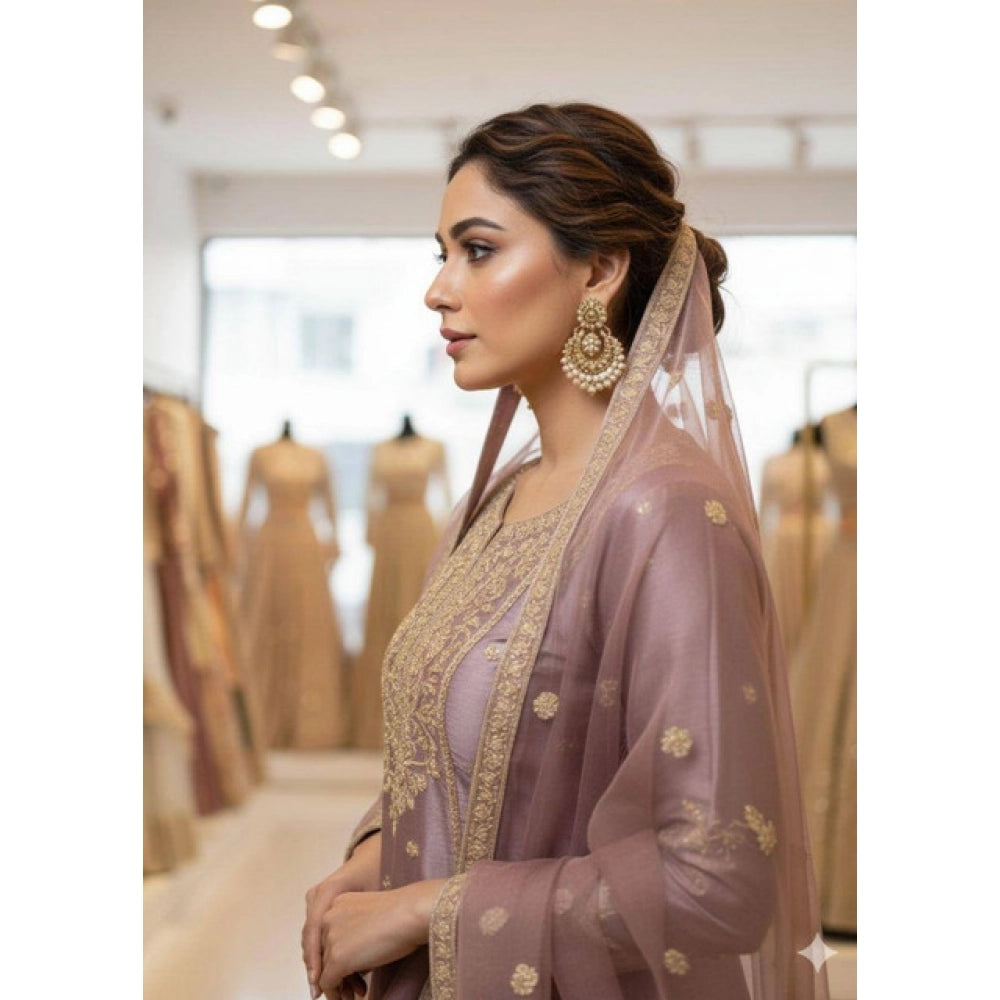 Women'S Silk Embroidered 3/4Th Sleeve Round Kurti With Sharara