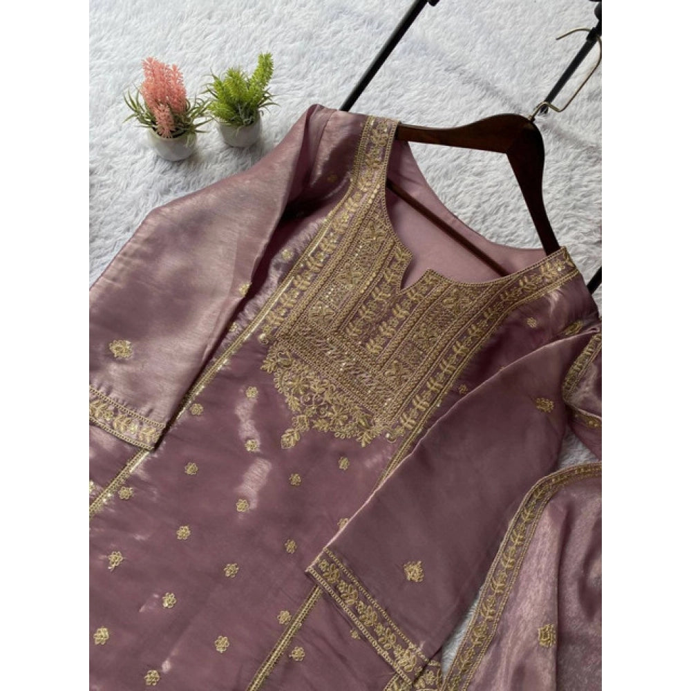 Women'S Silk Embroidered 3/4Th Sleeve Round Kurti With Sharara