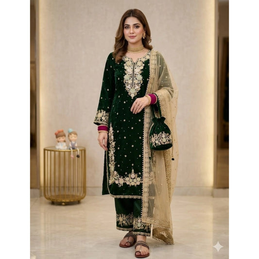 Women'S Silk Embroidered 3/4Th Sleeve Round Kurti With Palazzo