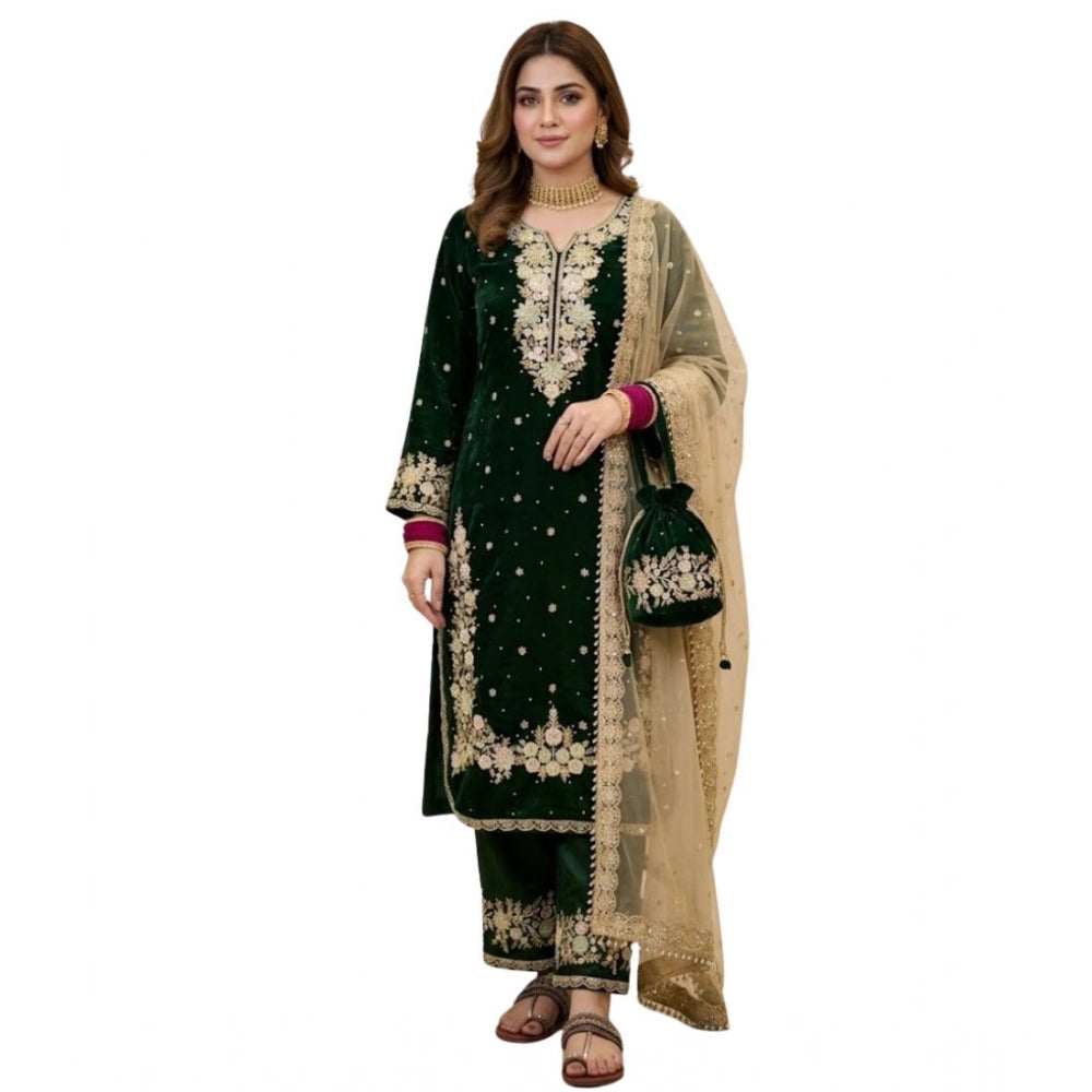 Women'S Silk Embroidered 3/4Th Sleeve Round Kurti With Palazzo