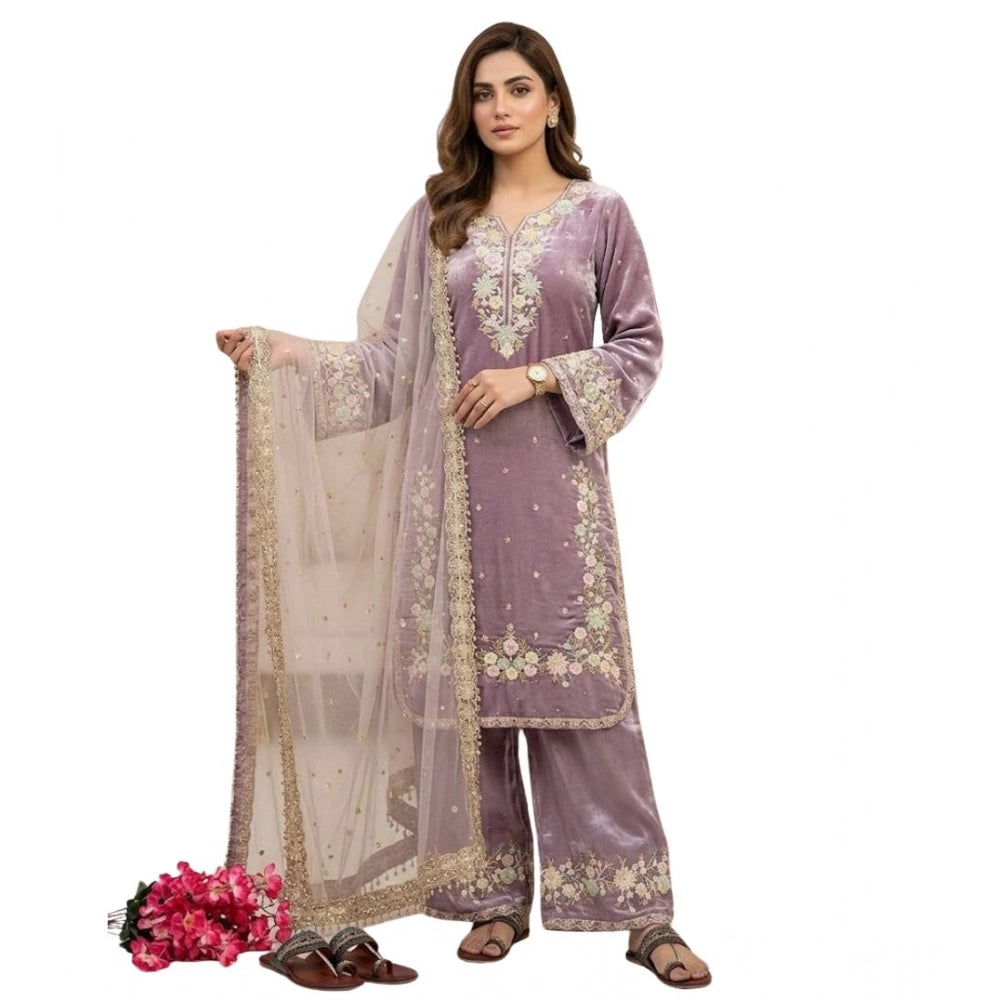 Women'S Silk Embroidered 3/4Th Sleeve Round Kurti With Palazzo