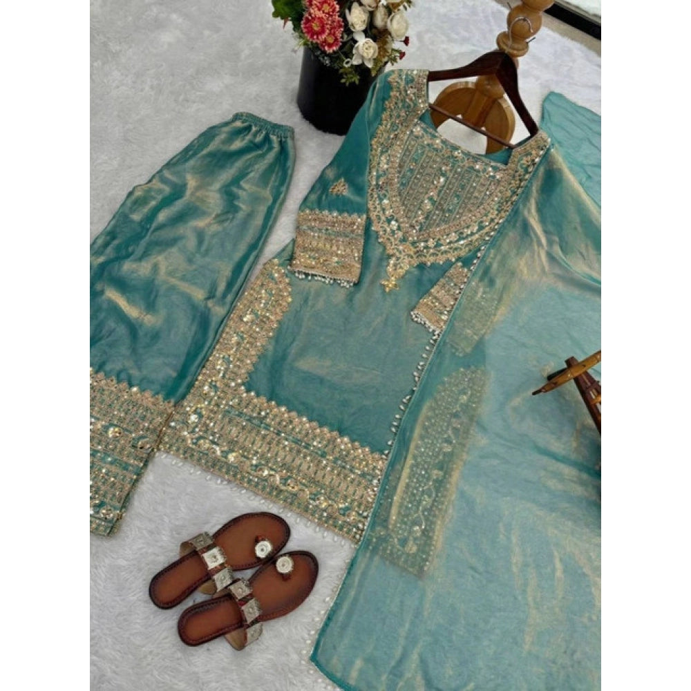 Women'S Silk Embroidered 3/4Th Sleeve Round Kurti With Sharara