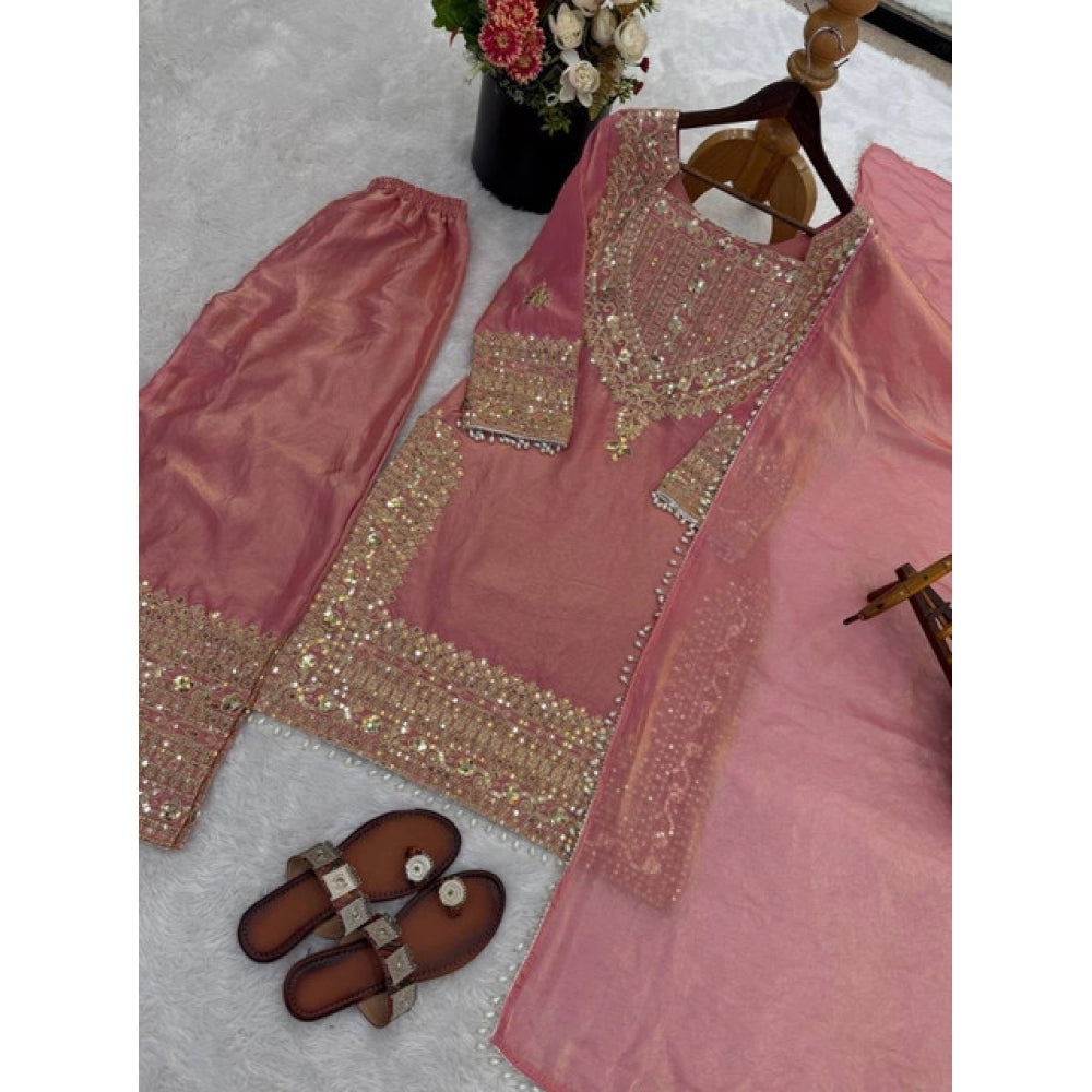 Women'S Silk Embroidered 3/4Th Sleeve Round Kurti With Sharara