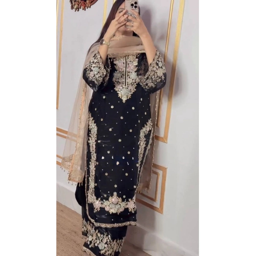 Women'S Silk Embroidered 3/4Th Sleeve Round Readymade Kurti Wi
