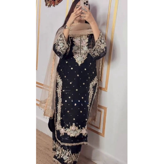 Women'S Silk Embroidered 3/4Th Sleeve Round Readymade Kurti Wi