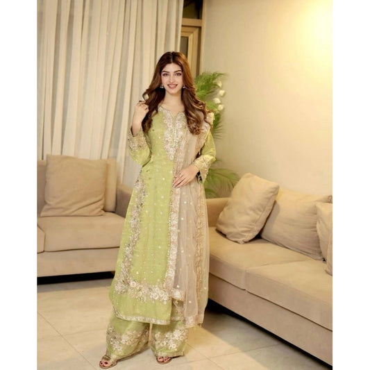 Women'S Silk Embroidered 3/4Th Sleeve Round Readymade Kurti Wi