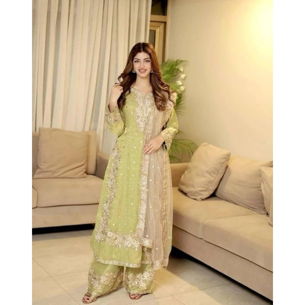 Women'S Silk Embroidered 3/4Th Sleeve Round Readymade Kurti Wi