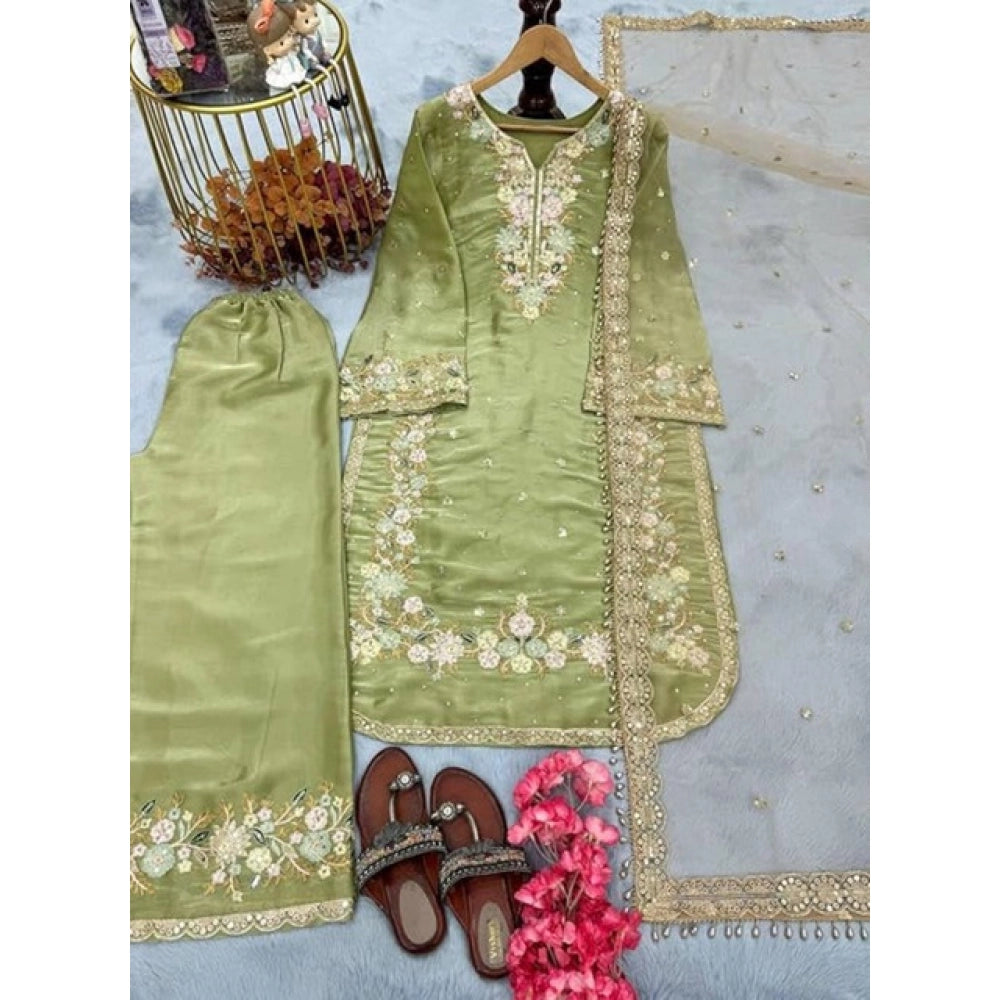 Women'S Silk Embroidered 3/4Th Sleeve Round Readymade Kurti Wi