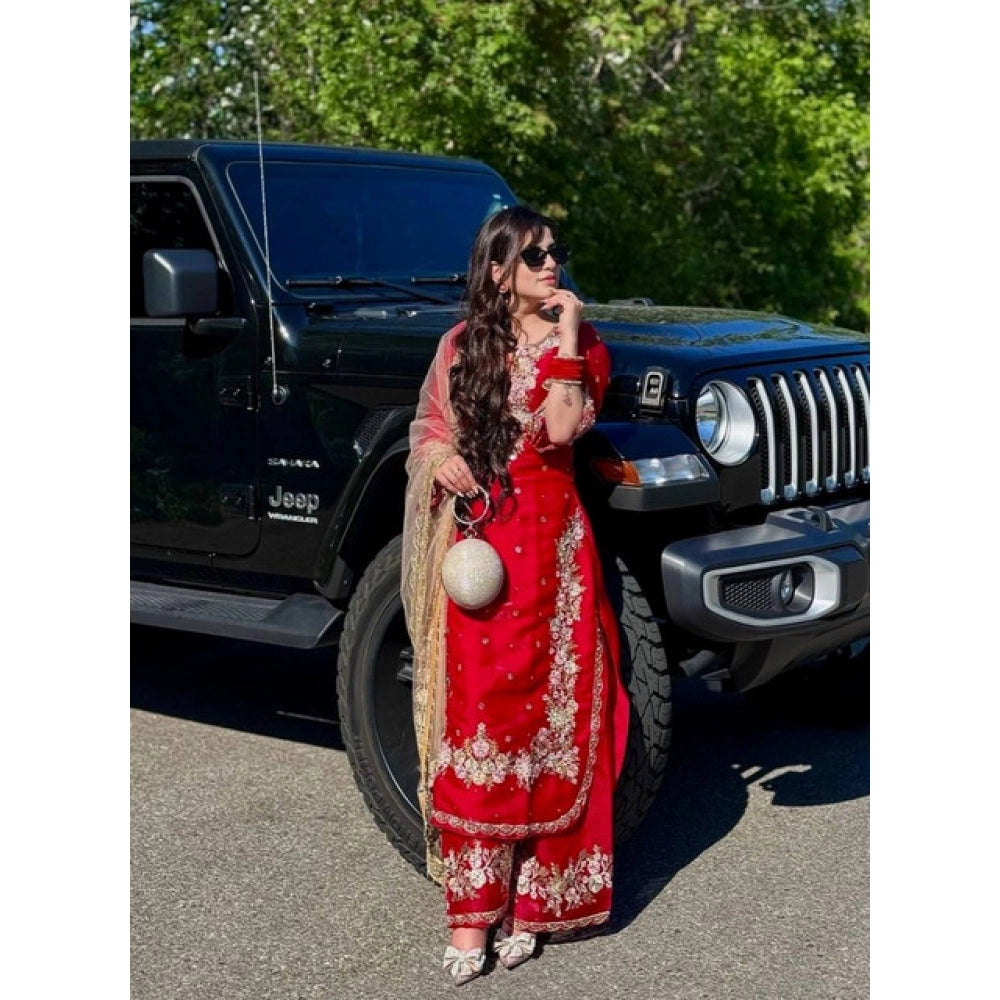 Women'S Silk Embroidered 3/4Th Sleeve Round Readymade Kurti Wi