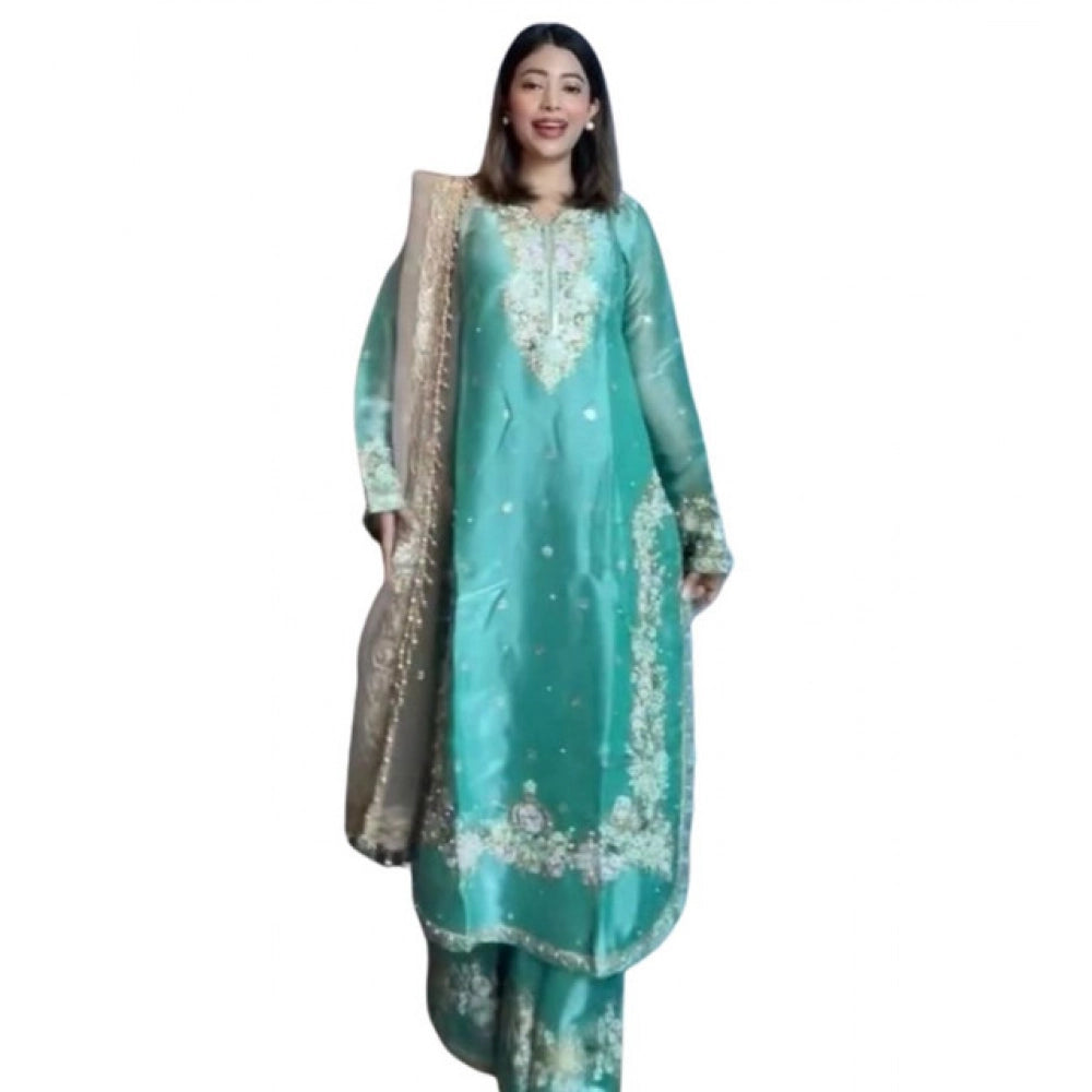 Women'S Silk Embroidered 3/4Th Sleeve Round Readymade Kurti Wi