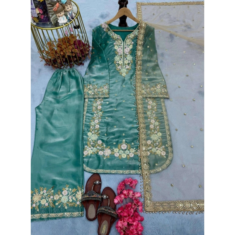 Women'S Silk Embroidered 3/4Th Sleeve Round Readymade Kurti Wi