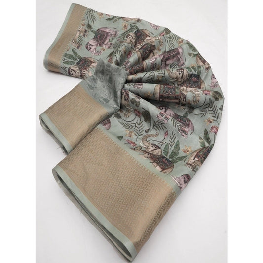 Women'S Cotton Silk Printed Saree With Unstitched Blouse 5.5Mt