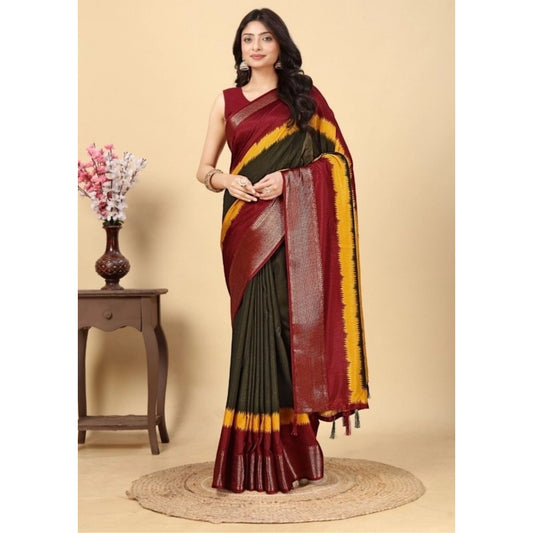 Women'S Cotton Silk Solid Saree With Unstitched Blouse 5.5Mtr