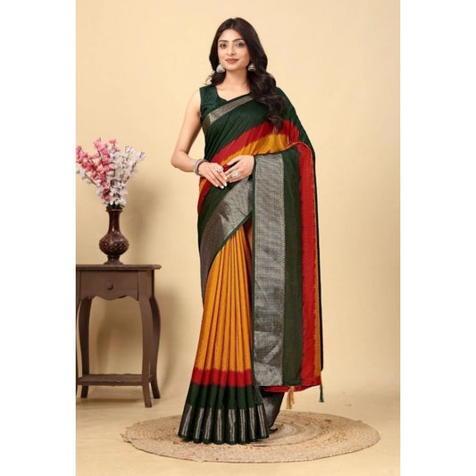 Women'S Cotton Silk Solid Saree With Unstitched Blouse 5.5Mtr