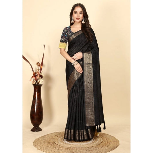Women'S Cotton Blend Checkered Saree With Unstitched Blouse 5.