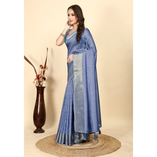 Women'S Cotton Blend Checkered Saree With Unstitched Blouse 5.