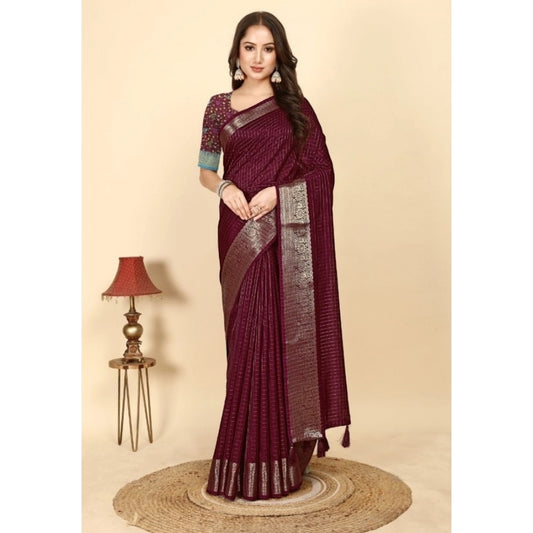Women'S Cotton Blend Checkered Saree With Unstitched Blouse 5.
