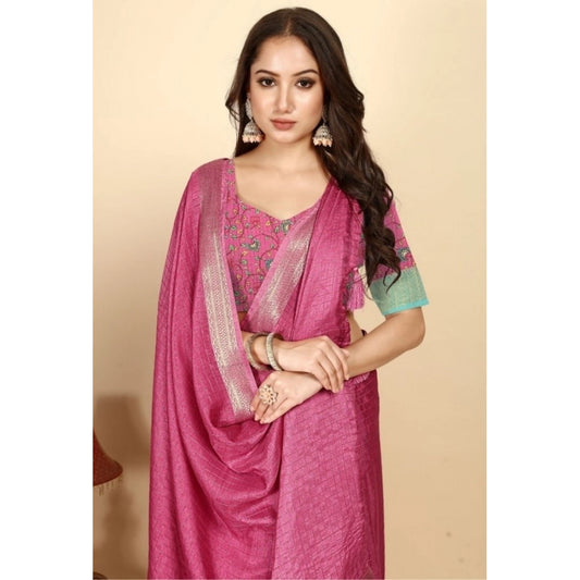 Women'S Cotton Blend Checkered Saree With Unstitched Blouse 5.