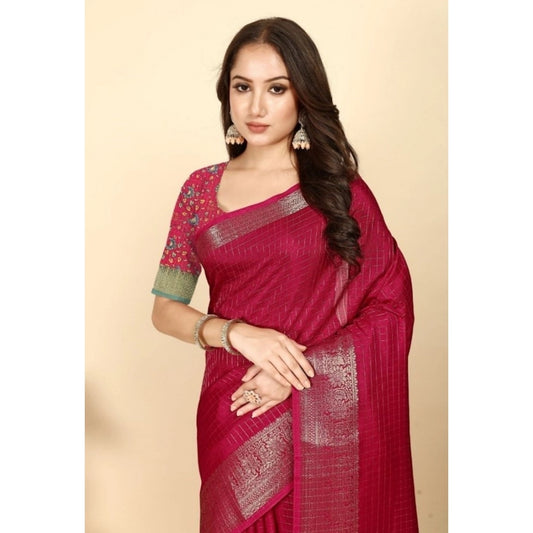 Women'S Cotton Blend Checkered Saree With Unstitched Blouse 5.