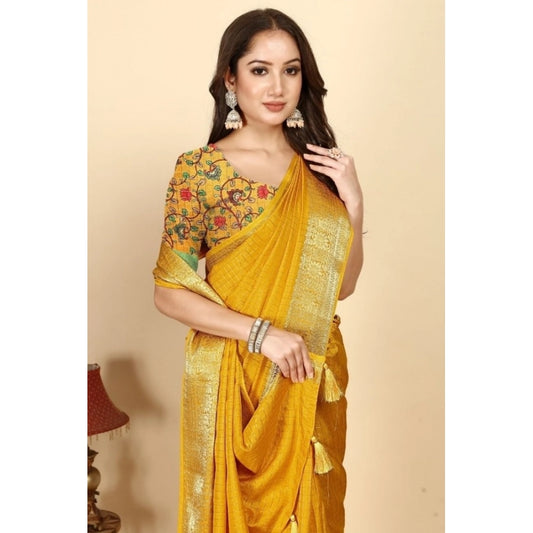 Women'S Cotton Blend Checkered Saree With Unstitched Blouse 5.