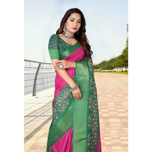 Women'S Cotton Silk Printed Saree With Unstitched Blouse 5.5Mt