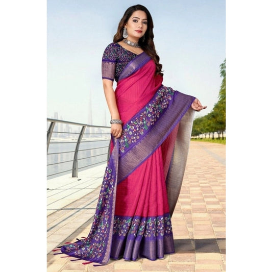Women'S Cotton Silk Printed Saree With Unstitched Blouse 5.5Mt