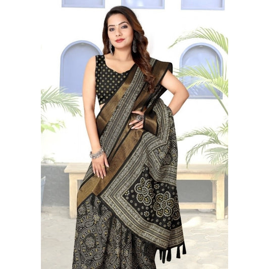 Women'S Cotton Silk Printed Saree With Unstitched Blouse 5.5Mt