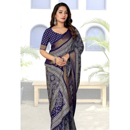 Women'S Cotton Silk Printed Saree With Unstitched Blouse 5.5Mt