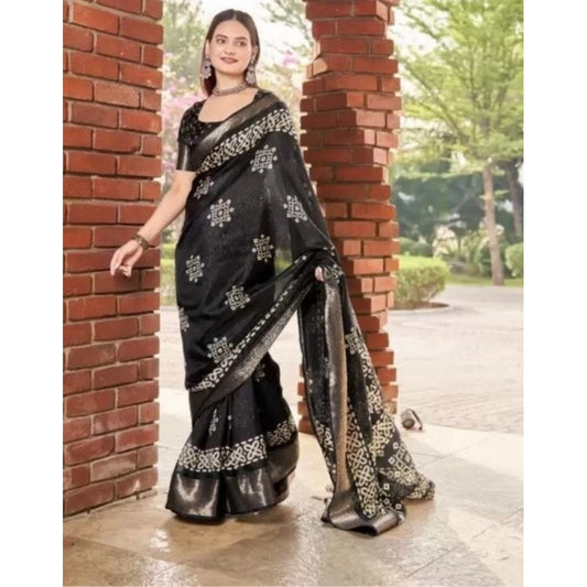 Women'S Cotton Silk Printed Saree With Unstitched Blouse 5.5Mt