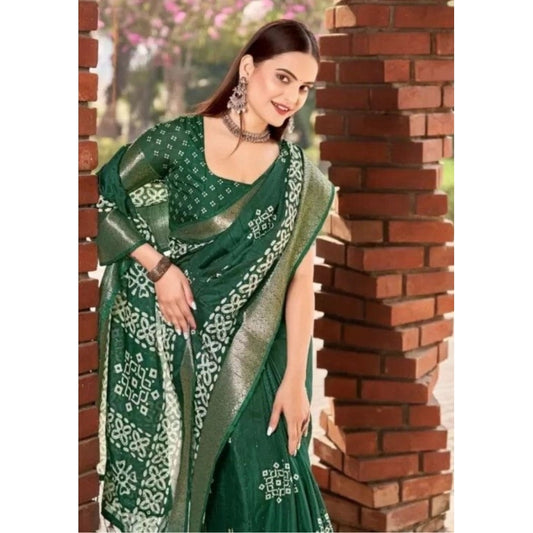 Women'S Cotton Silk Printed Saree With Unstitched Blouse 5.5Mt