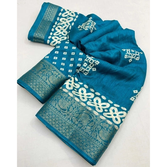 Women'S Cotton Silk Printed Saree With Unstitched Blouse 5.5Mt