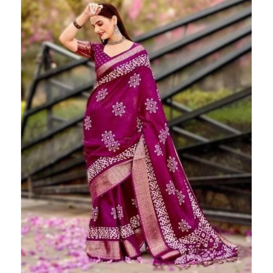 Women'S Cotton Silk Printed Saree With Unstitched Blouse 5.5Mt
