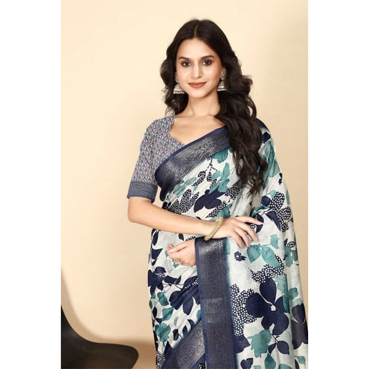 Women'S Cotton Silk Floral Printed Saree With Unstitched Blous