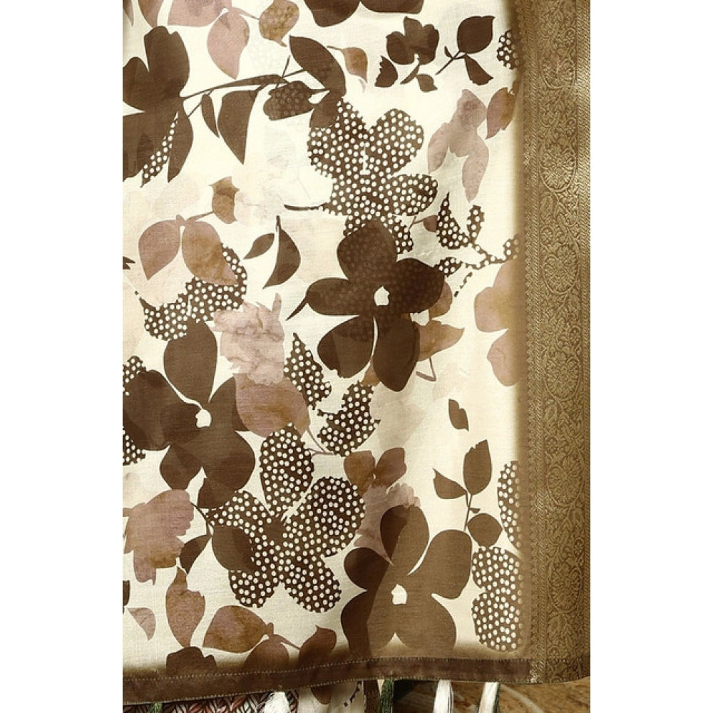 Women'S Cotton Silk Floral Printed Saree With Unstitched Blous