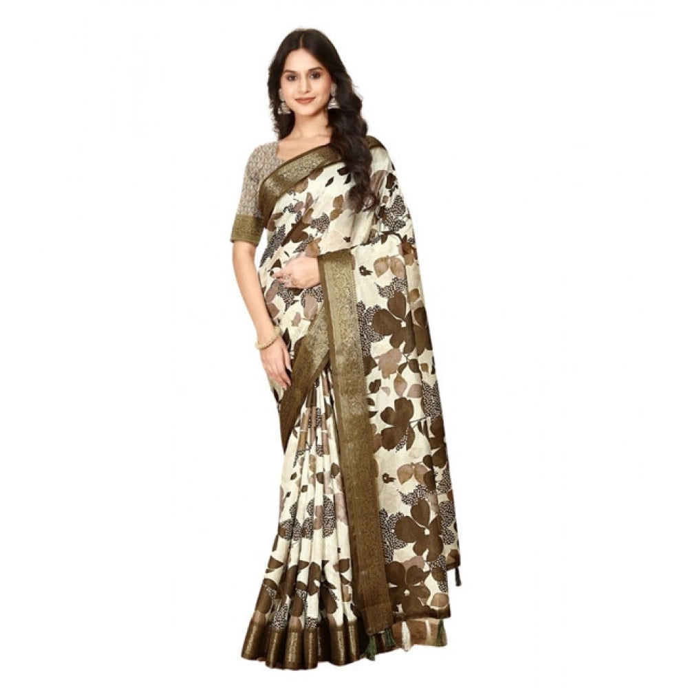 Women'S Cotton Silk Floral Printed Saree With Unstitched Blous