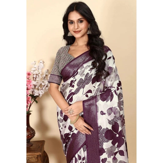 Women'S Cotton Silk Floral Printed Saree With Unstitched Blous