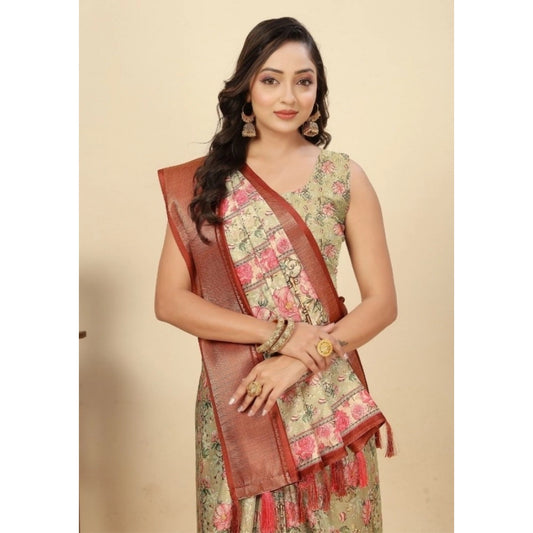 Women'S Cotton Silk Floral Printed Saree With Unstitched Blous