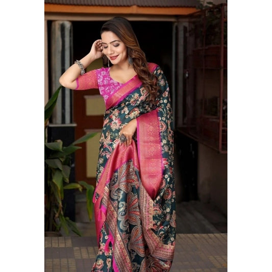 Women'S Cotton Silk Floral Printed Saree With Unstitched Blous