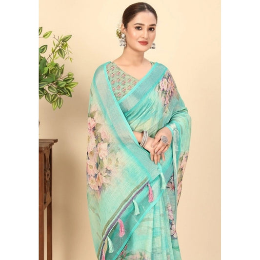 Women'S Cotton Silk Floral Printed Saree With Unstitched Blous