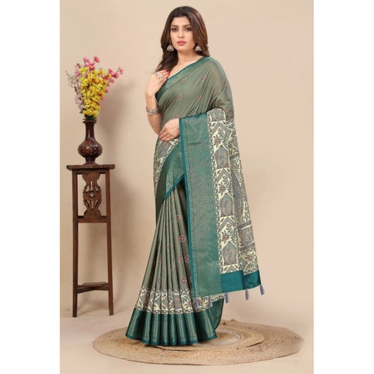Women'S Cotton Silk Printed Saree With Unstitched Blouse 5.5Mt
