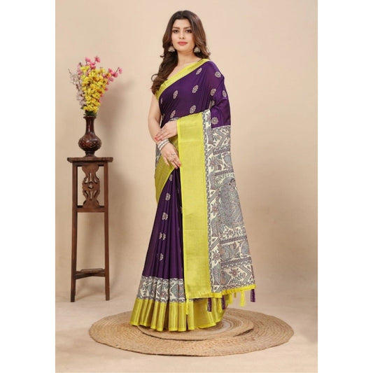 Women'S Cotton Silk Printed Saree With Unstitched Blouse 5.5Mt