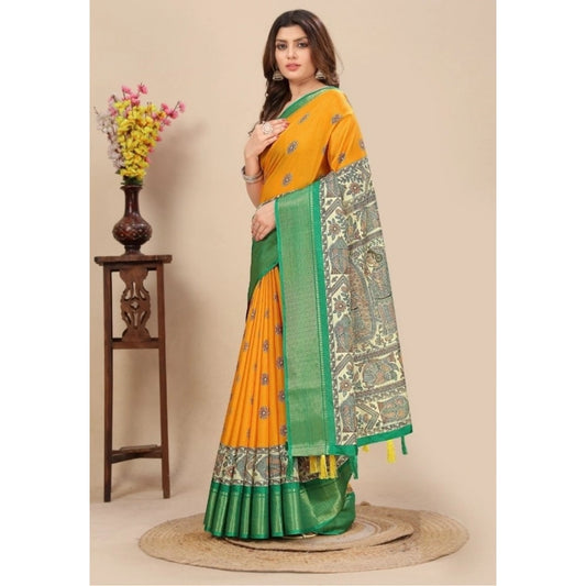 Women'S Cotton Silk Printed Saree With Unstitched Blouse 5.5Mt