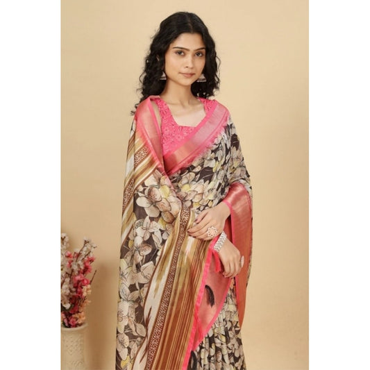 Women'S Cotton Silk Floral Printed Saree With Unstitched Blous