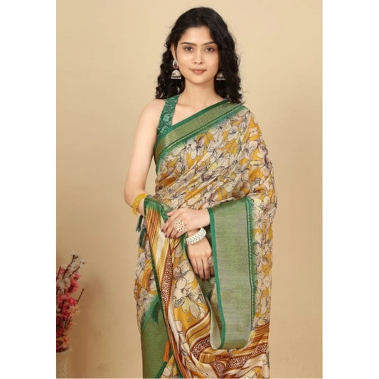 Women'S Cotton Silk Floral Printed Saree With Unstitched Blous