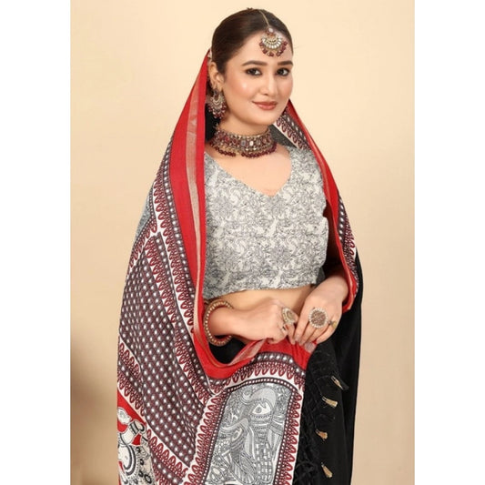 Women'S Cotton Silk Printed Saree With Unstitched Blouse 5.5Mt