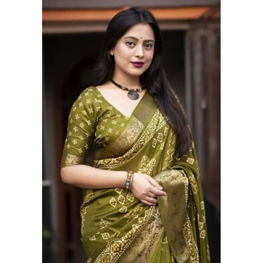 Women'S Cotton Silk Printed Saree With Unstitched Blouse 5.5Mt