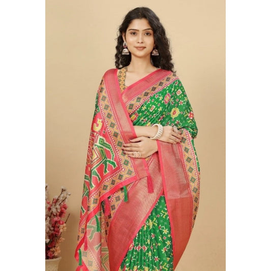 Women'S Cotton Silk Printed Saree With Unstitched Blouse 5.5Mt