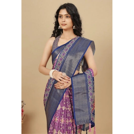 Women'S Cotton Silk Printed Saree With Unstitched Blouse 5.5Mt